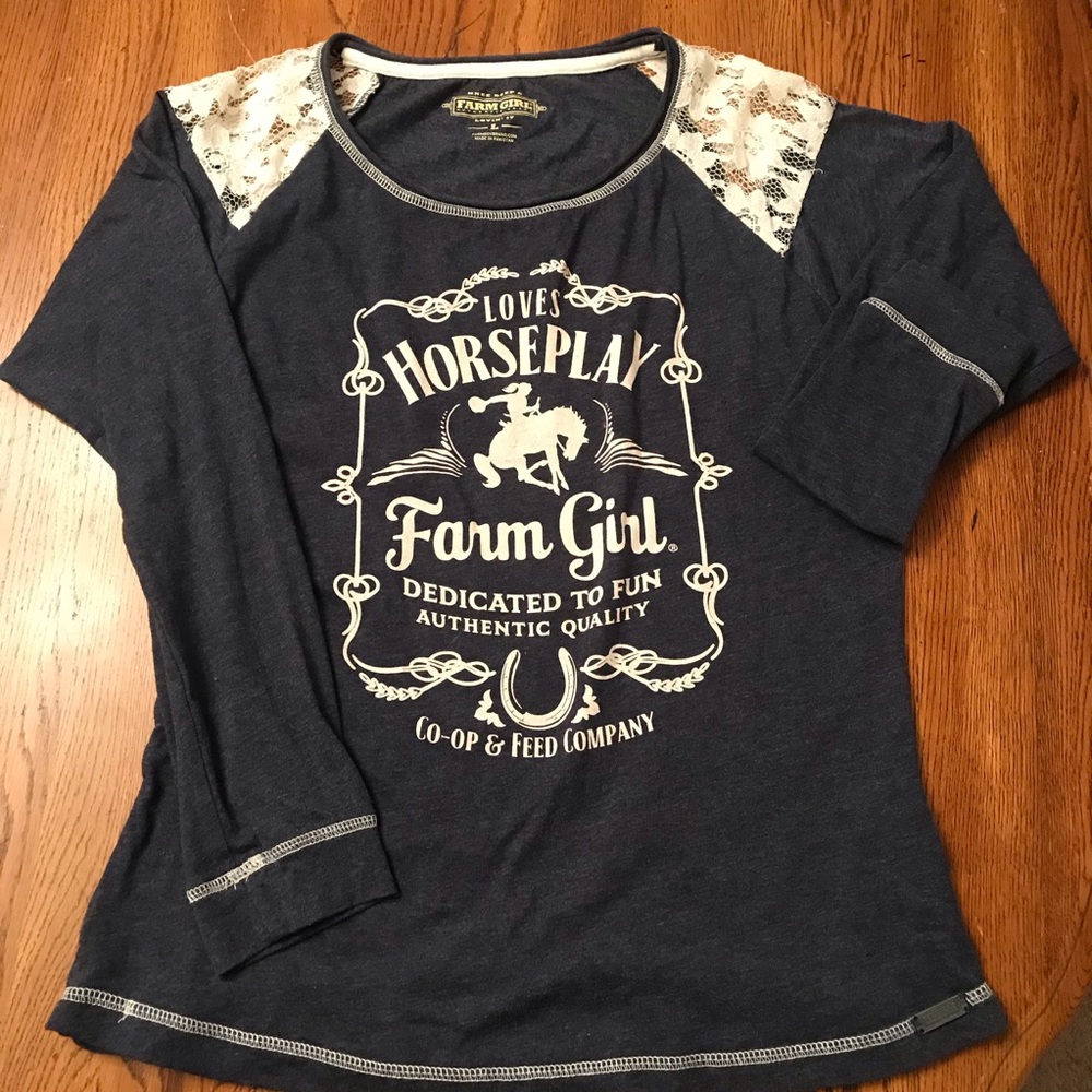Farm Girl Graphic Lace Long Sleeve Tee